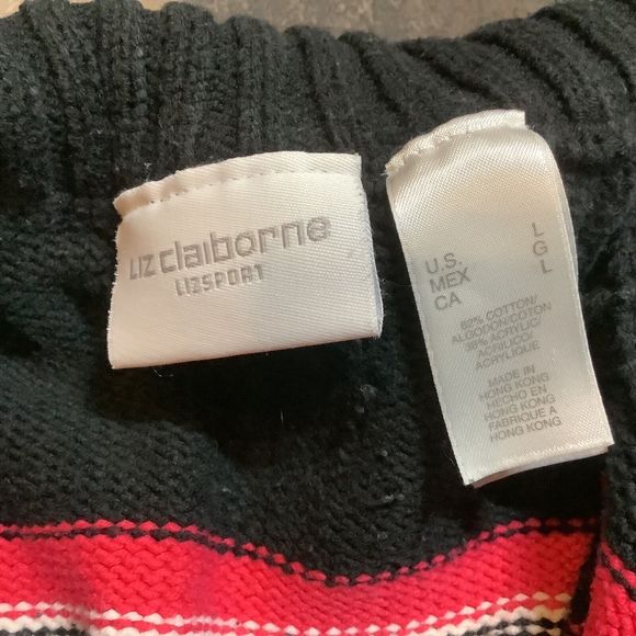Liz Claiborne Sweater Size L Black Pink stripe 1/4 button - Picture 8 of 8